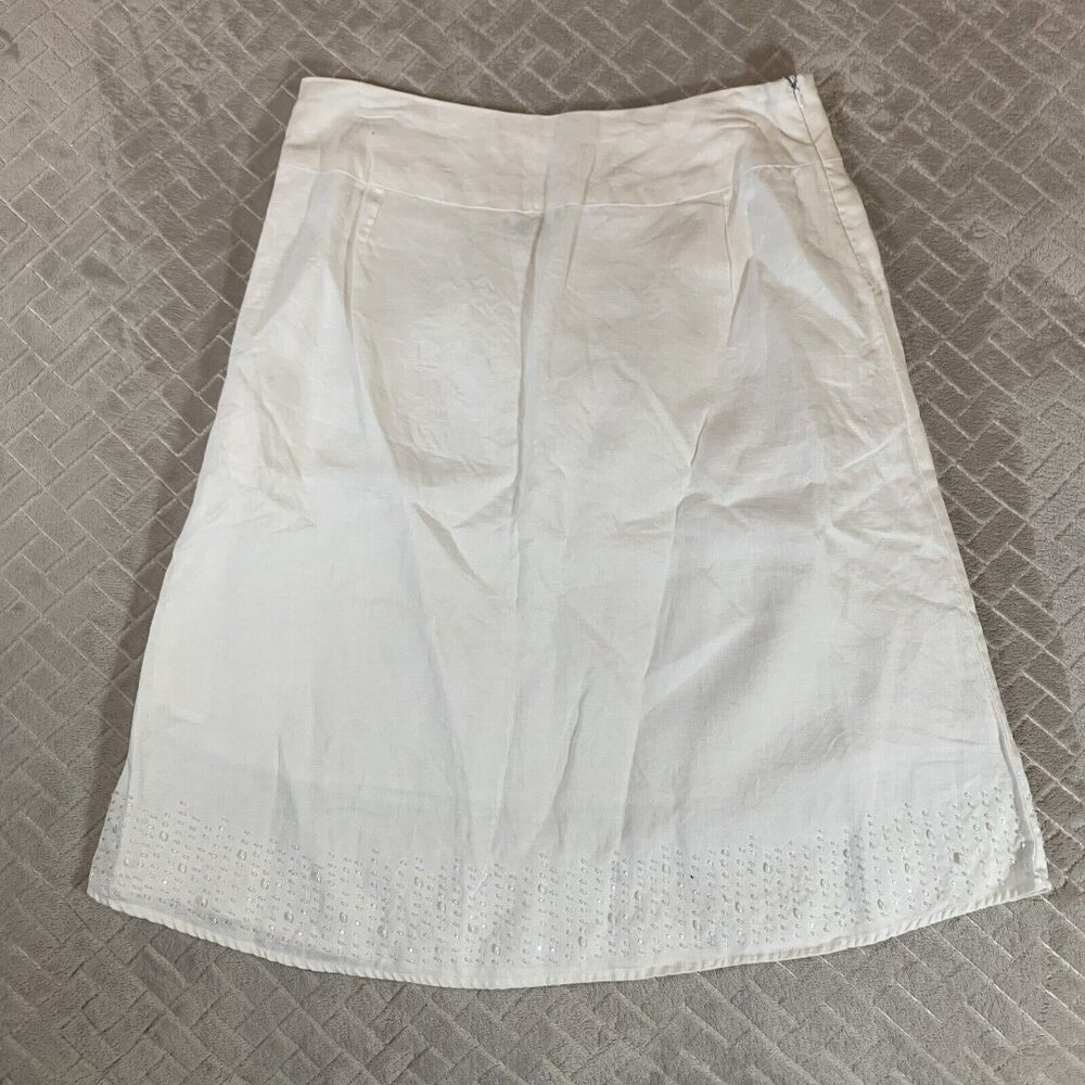 Richard Malcolm Womens 10 Skirt Linen Short Above Knee Lined White Beaded A Line